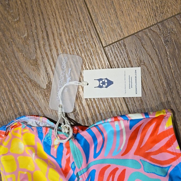 NWT WATERCOLOR BY KENNY FLOWERS CAP SLEEVE CROP BIKINI TOP.. #6410 - Picture 2 of 9